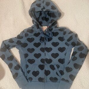 VS PINK - VINTAGE HTF RARE Blue & Black Hoodie with Hearts & Dog Logo
